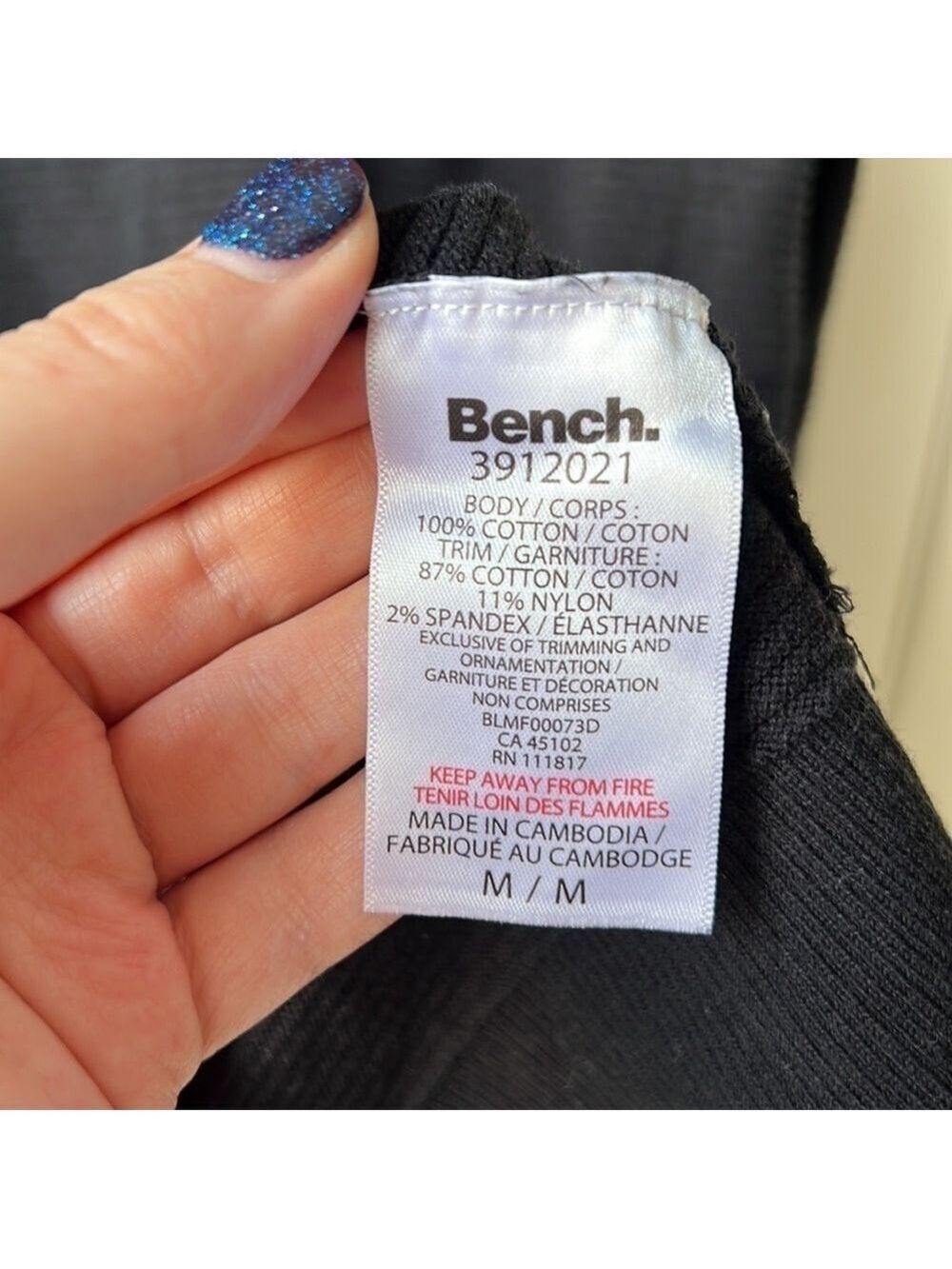 Bench Black Cotton Ribbed Sweater Size Medium - Picture 7 of 9